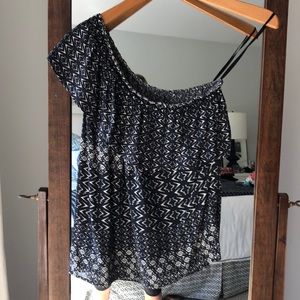 Black printed off the shoulder top